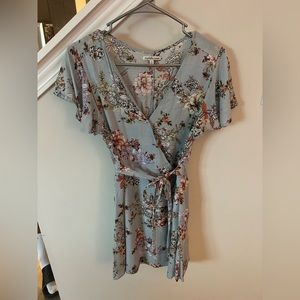 Charlotte Russe light blue dress with floral design and wrap style front